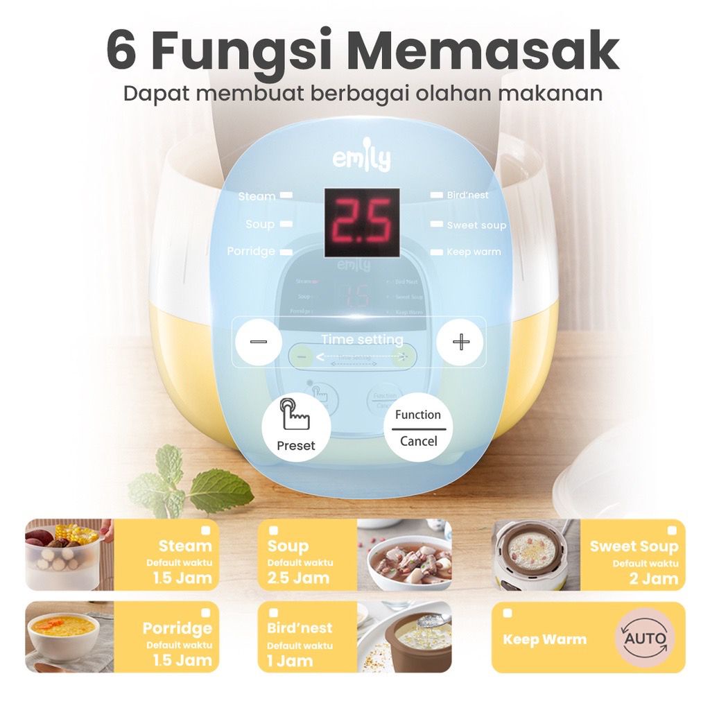 Emily Slow Cooker + Steamer 0.8 L Clay Pot - Perlengkapan Mpasi