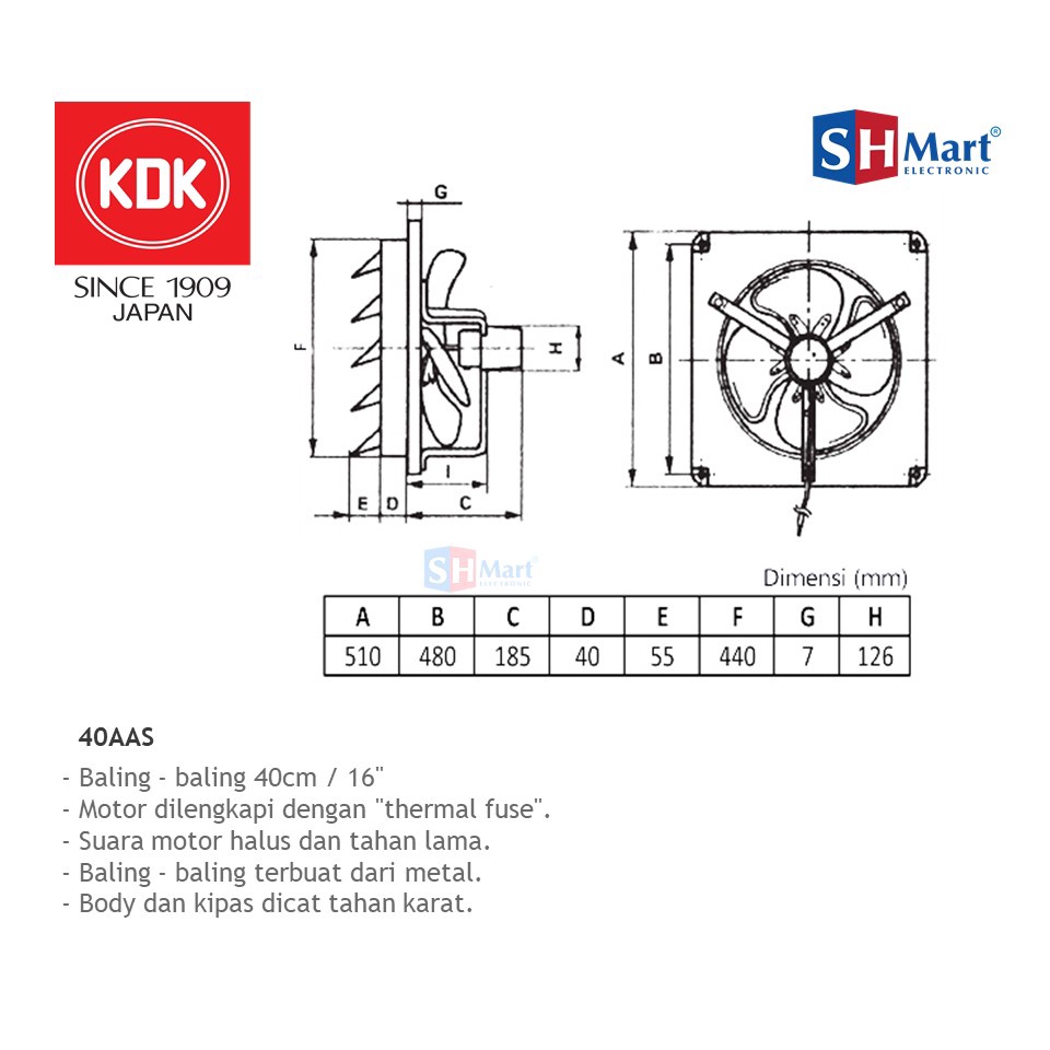 KIPAS ANGIN DINDING KDK 40AAS / EXHAUST FAN 16 INCH GARANSI RESMI (MEDAN)