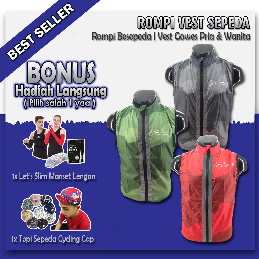 Rompi Vest Sepeda Lipat Windbreaker Pria Wanita Jaket Gowes Reflektor