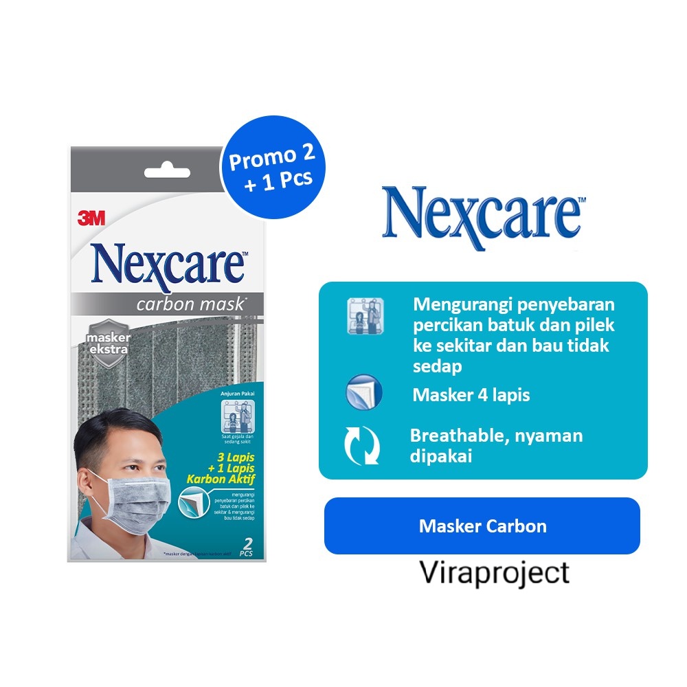 MASKER 3M CARBON NEXCARE EARLOOP SACHET 4 PLY ISI 3