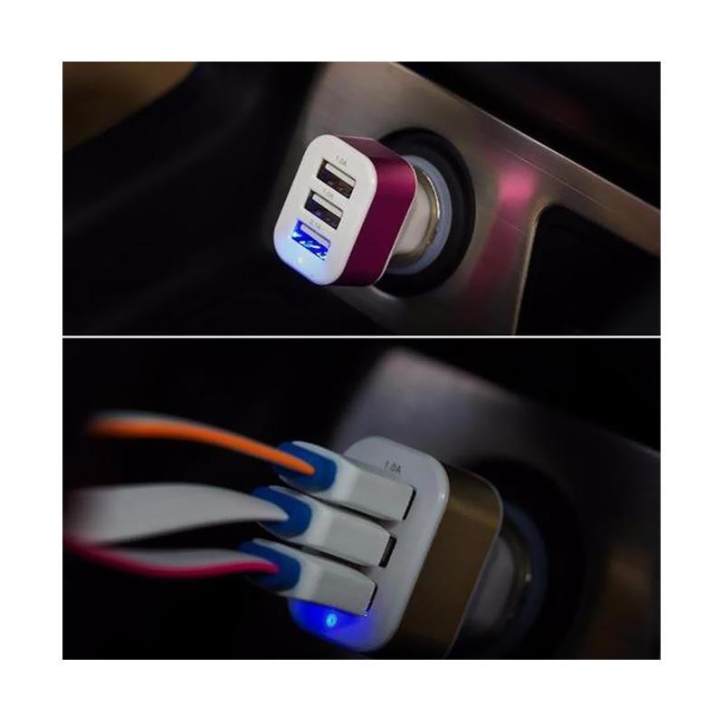 Charger Mobil/ Car Charger - Pink [3 Port USB]