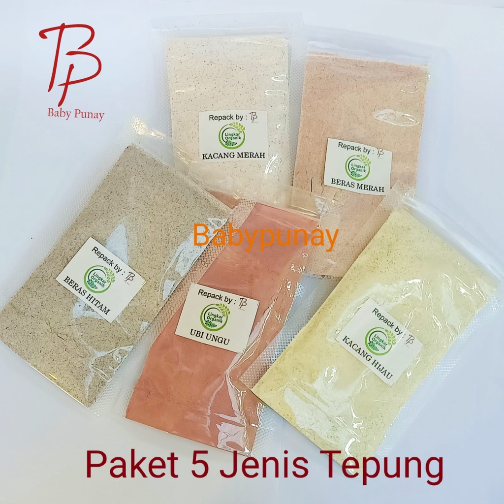 PAKET 5 JENIS TEPUNG ORGANIK MPASI BAYI @50GR LINGKAR ORGANIK | TEPUNG MPASI ORGANIK | MAKANAN BAYI | BUBUR BAYI ORGANIK