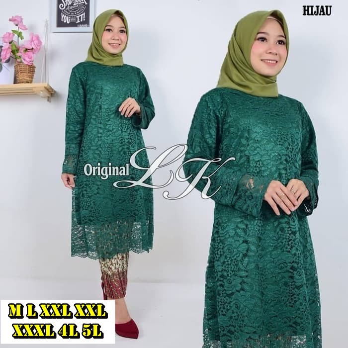 ￼PROMO atasan KEBAYA TUNIK BRUKAT MERAH/BIRU BCA/NAVY/LAVENDER N GOLD/kebaya brokat/hijau