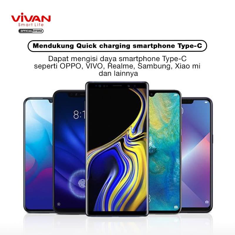 KABEL DATA TYPE C VIVAN VQC100 6,5A 65W FAST CHARGING 100CM
