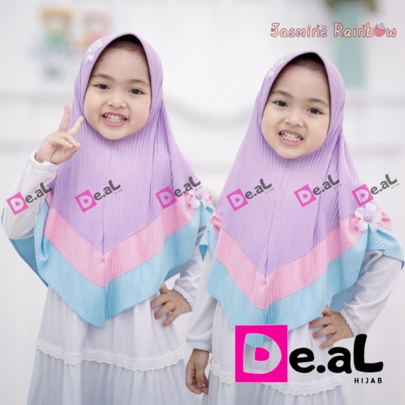 JASMINE RAINBOW By De.Al Hijab Ori Jilbab Anak Plisket Jersey Bunga Kerudung Instan Deal Hijab Ory