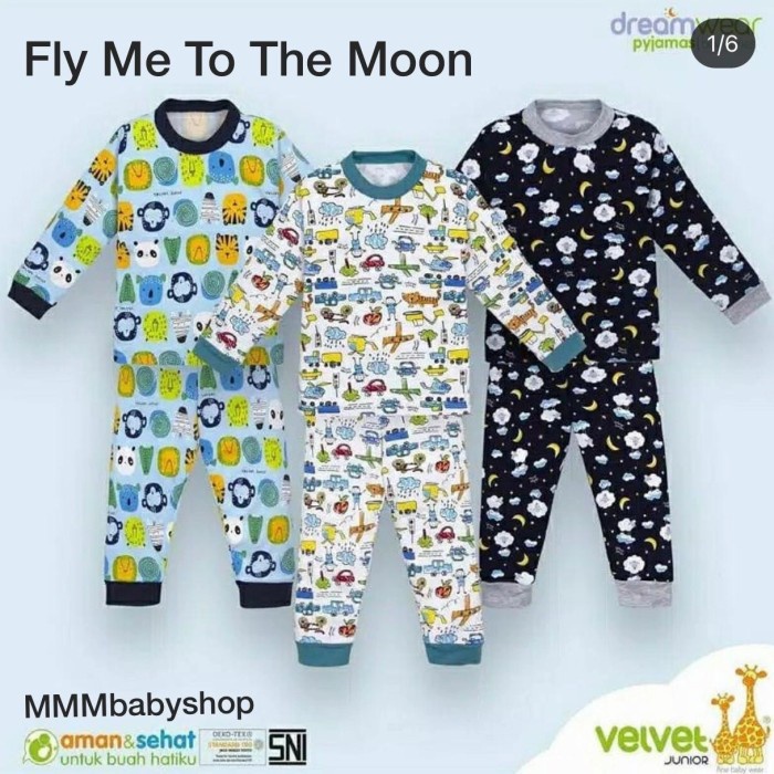 (BISA COD) VELVET Piyama 5 Tahun | Baju Tidur Anak 5 Tahun VELVET JUNIOR SNI - FlyMeToTheMoon