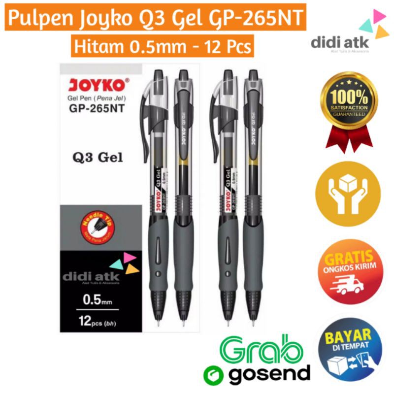 

Pulpen Joyko GP-265 NT / Pena Tinta Hitam Q3 Gel / Pen Jel Cetrek 0.5mm 1 Box 12 Pcs