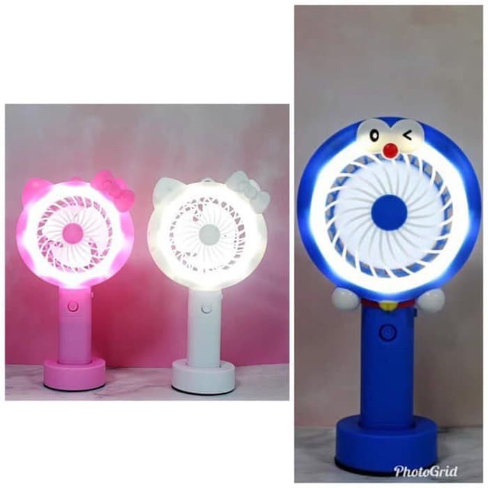 Kipas Angin Portable Genggam 2 IN 1 / Mini Hand Fan LED Hello Kitty Doraemon