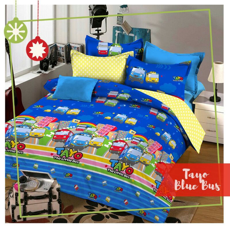 Sprei & Badcover katun lokal STAR motif TAYO BLUE BUS
