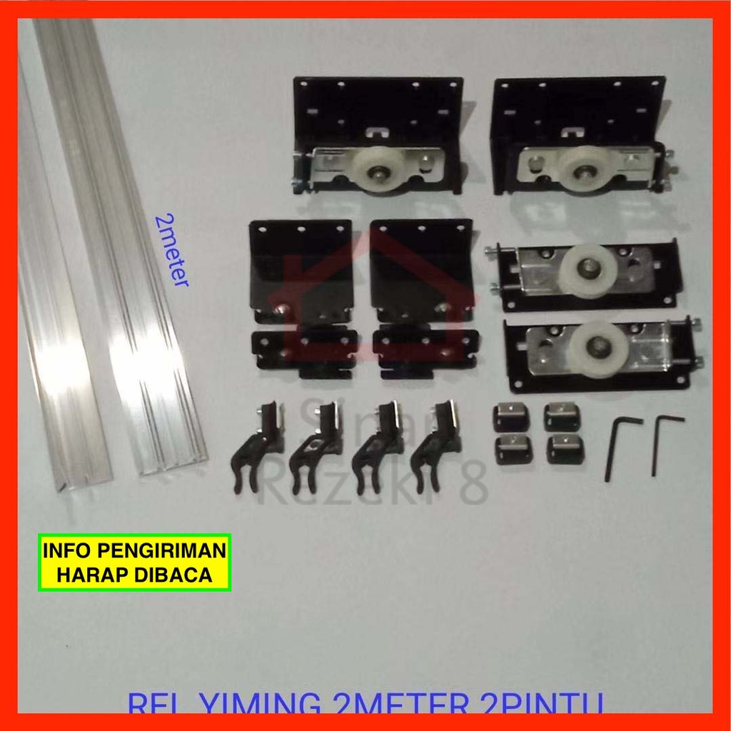 SET Rel Yiming 2 Meter + Roda 3 Pintu Lemari Sliding Pakaian Geser