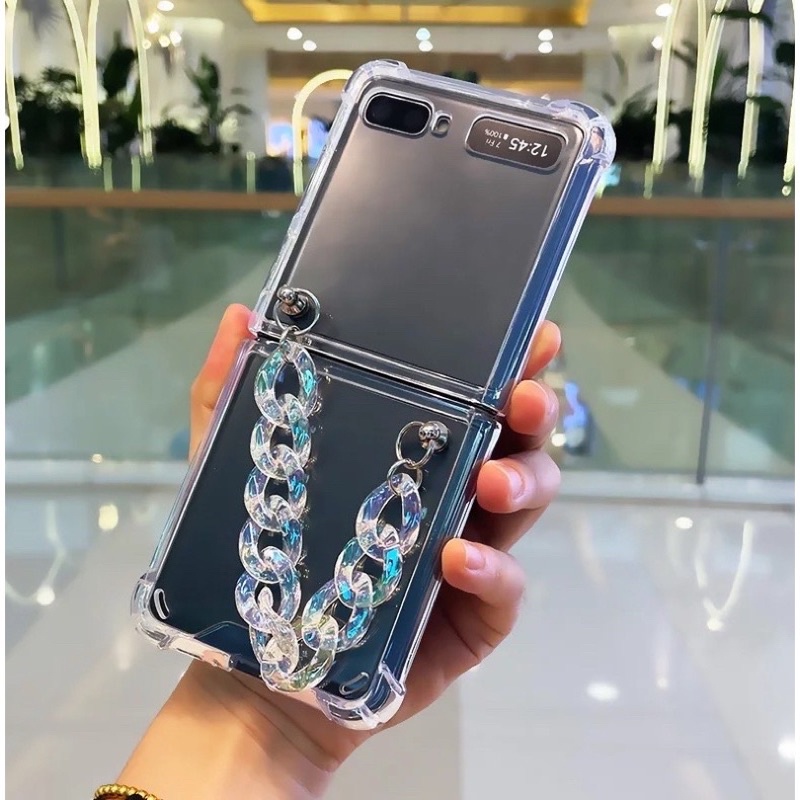 ZFLIP 2 Z FLIP 3 CASE SAMSUNG TRANSPARAN WITH CHAIN HOLOGRAM (SEMUA TIPE HP READY)