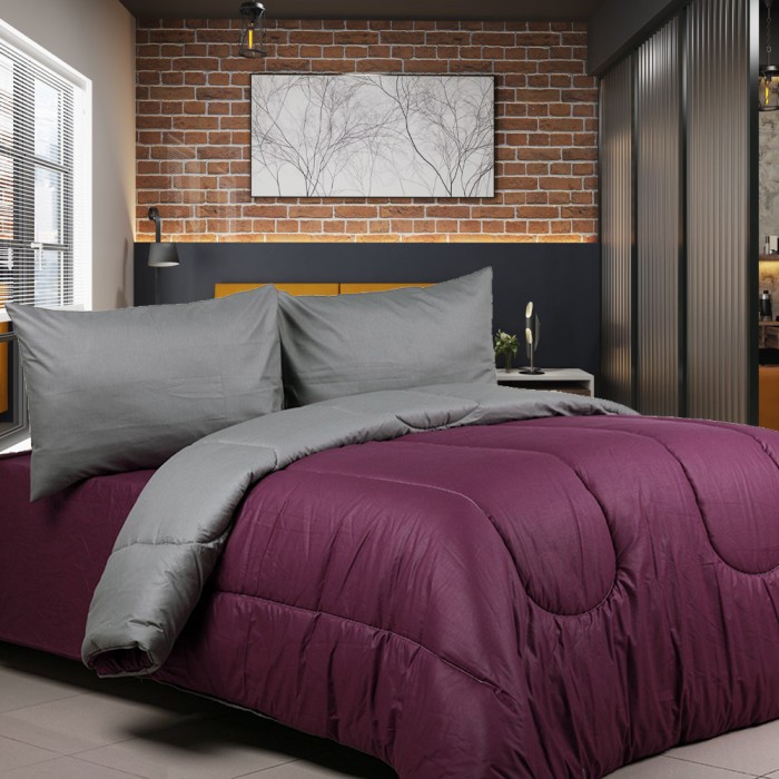 Sierra Bedcover dan Sprei 160x200x20 Polos ungu terong x abu