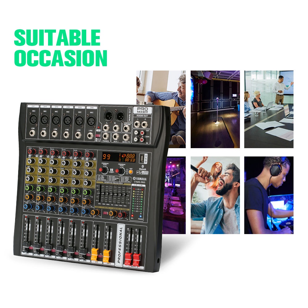 Mixer Audio Profesional CT60S-PRO 6 saluran DSP99 bawaan equalizer 2-lapisan EQ 7-band yang dapat disesuaikan Bluetooth/USB/PC/MP3 Peralatan Audio Profesional