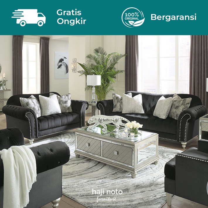 Set Sofa Haris Black Velvet Bludru - Sofa Elegan Modern Mewah (Kursi Sofa Ruang Tamu + Meja Kopi)