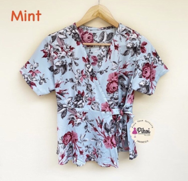 Blouse bunga cantik / blouse kimono wrap / blouse kantor murah / blouse putih / atasan hijab / 2262