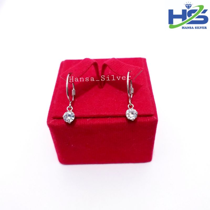 Anting Perak Asli Silver 925 Lapis Emas Putih Model Agogo Kawat Bulat Desi - Anting Wanita Anti Karat