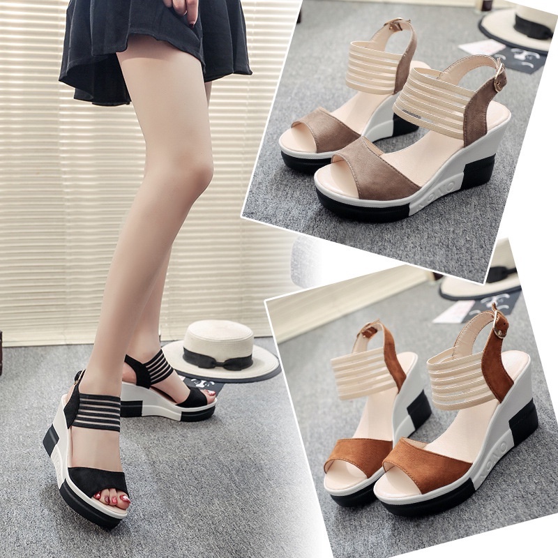 TBIG [COD] Sandal Wedges Tali Slip On Andreanna Wanita Import Korea Style Santai Wanita Sandal Wedges