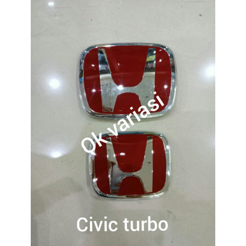 Logo emblem honda merah chrome Civic turbo