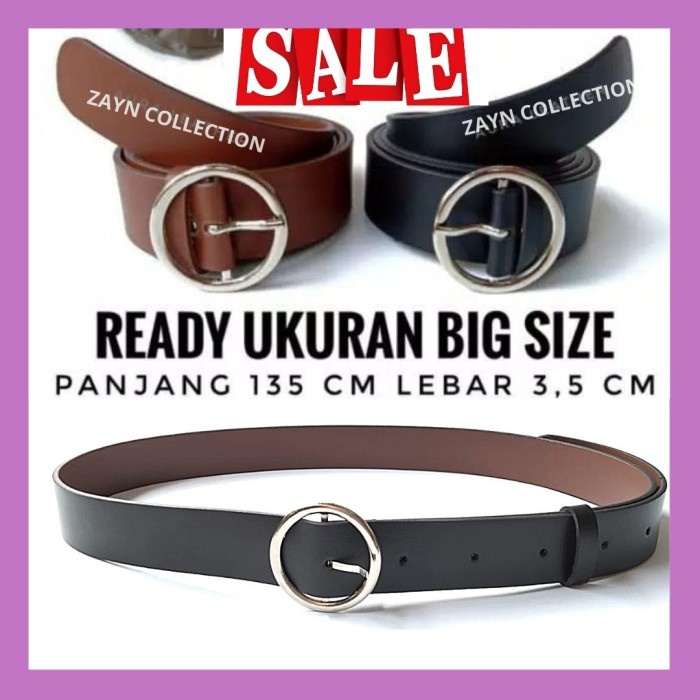 Ikat Pinggang Wanita Ring Premium Gesper Ring Belt Polos Jumbo - Hitam, 110 x 3.5 cm(S8K8) Ikat Ping