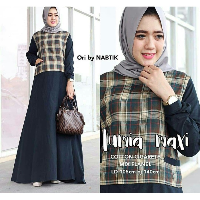 TERLARIS PAKAIAN SET GAMIS WANITA MUSLIM SYARI LEBARAN kotak kotak maxi muslim hijab dress longdress
