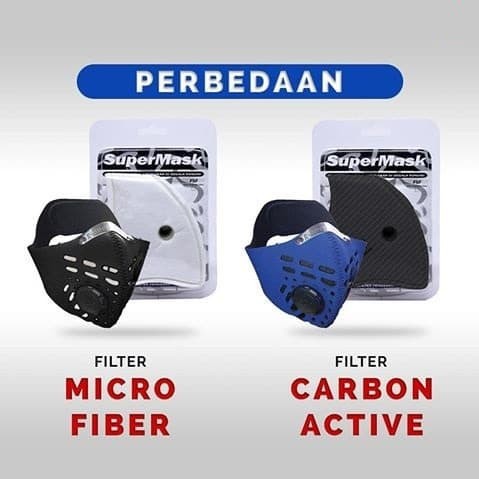 Masker motor SuperMask Aktif Carbon filter virus bakteri SOS N95 0.3 Micron PM 2.5 ACF