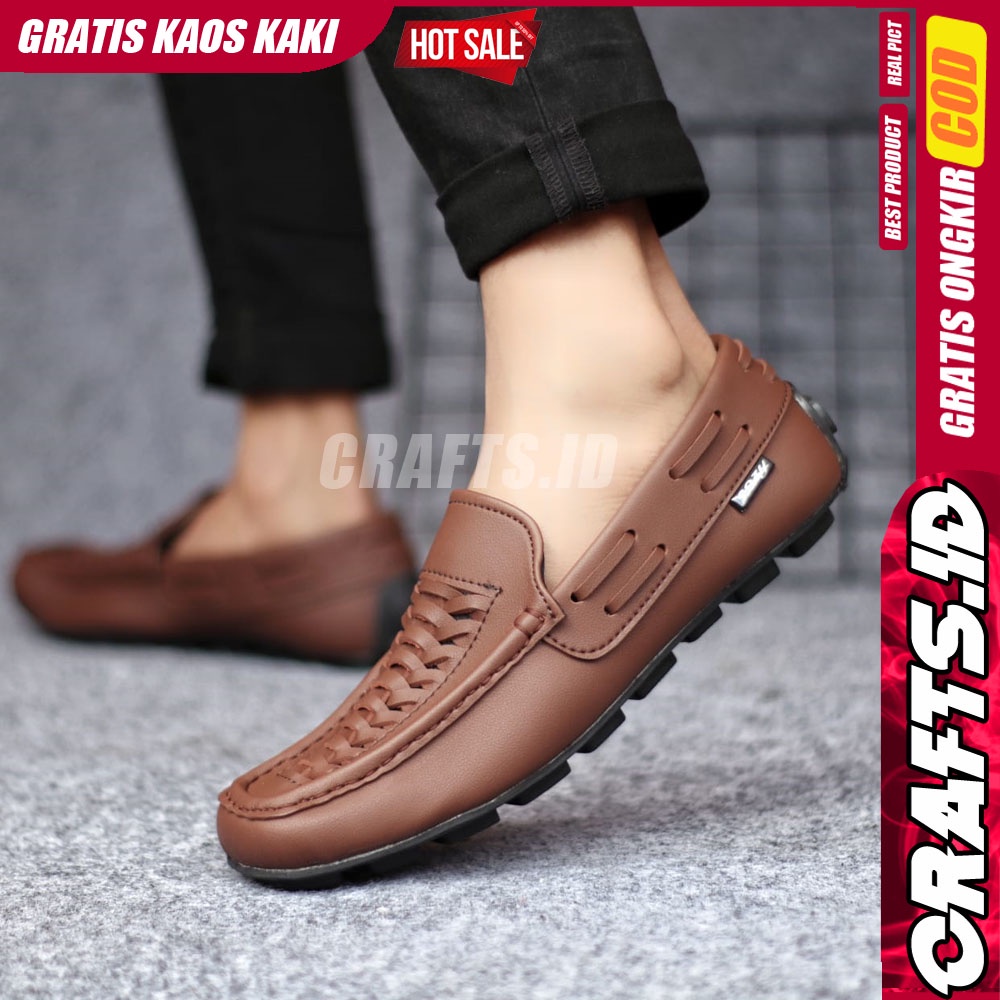 CRAFST - Sepatu Casual Slip On Kulit Sintetis Slop Pria Kerja Kantor