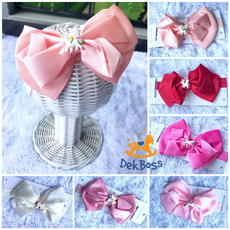 Motif UNICORN Bandana bayi perempuan newborn | Bando bayi perempuan newborn 0 6 12 bulan lucu | Headband bayi perempuan newbirn scrunchie import premium | Bandana bayi pita besar jumbo | Bando bayi warna putih merah pink