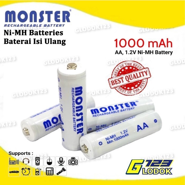 Batre Baterai AA 1000mAh Rechargeable 1.2V MONSTER