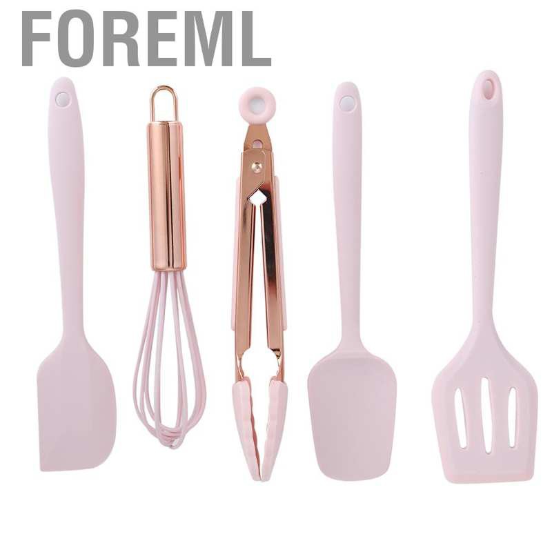 Foreml 5pcs Silicone Kitchen Utensil Set Spatula Scraper Egg Beater