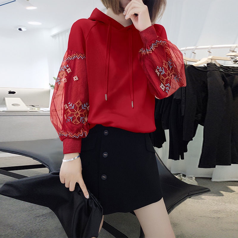 European station Lantern Sleeve printed Hoodie women's 2021 spring new European Korean loose fashion