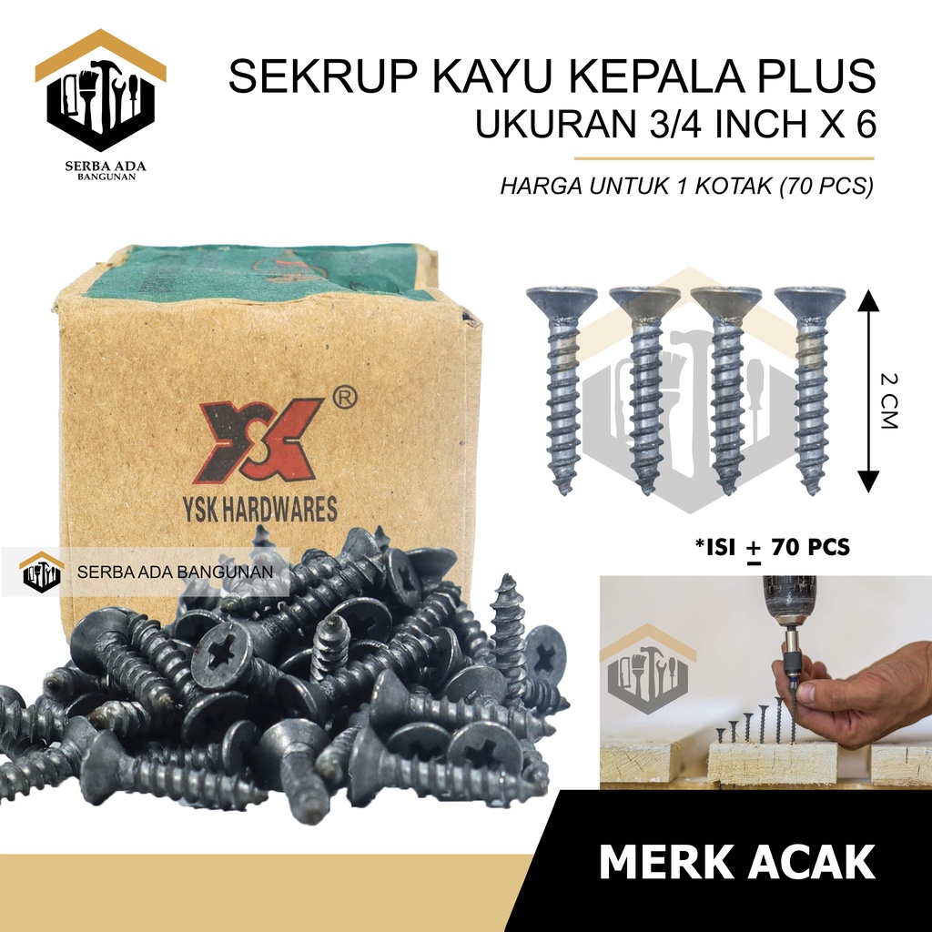 SKRUP KAYU 1/2&quot; X 4 (+) PLUS / (HARGA 1 KOTAK - TIDAK DIECER) TERMURAH