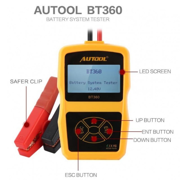 Cuci Gudang AUTOOL Tester Baterai Aki Mobil Motor 12V 2000CCA - BT360