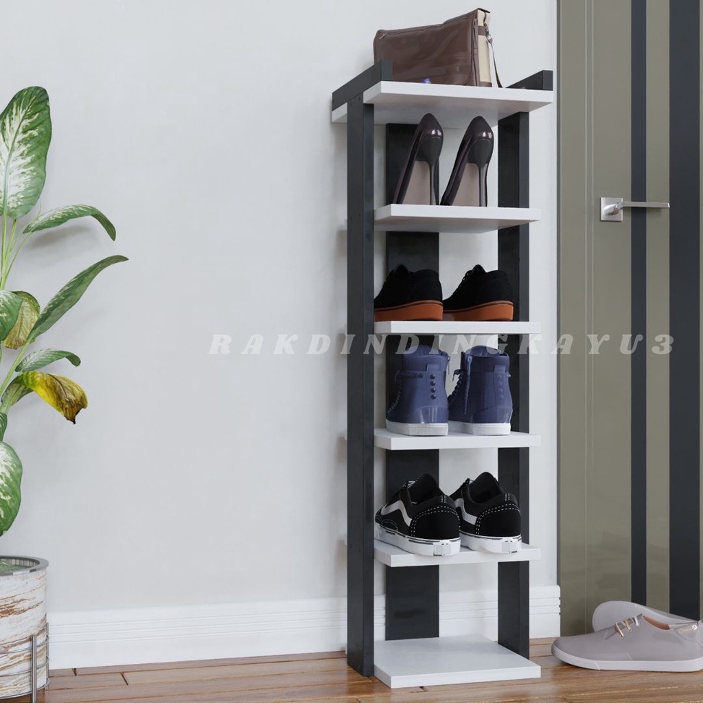 Rak Sepatu kayu dan Tas Gantung 2 IN 1 Rak Sandal dan Helm Tempel Tembok Minimalis Rak Bunga Rak Kos