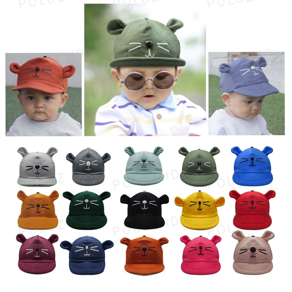 Topi bayi motif kucing lucu