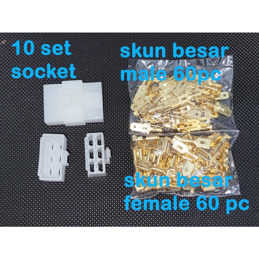 Socket mobil pin besar 1pin - 2 pin - 3pin - 4pin - 6pin - 8 pin kecil 10 set - connector skun motor soket - konektor