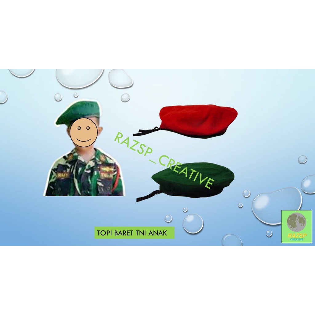 Topi Baret TNI Anak | Baret TNI anak | Topi Baret Seragam TNI Anak | Topi Baret Hijau TNI Anak | Top