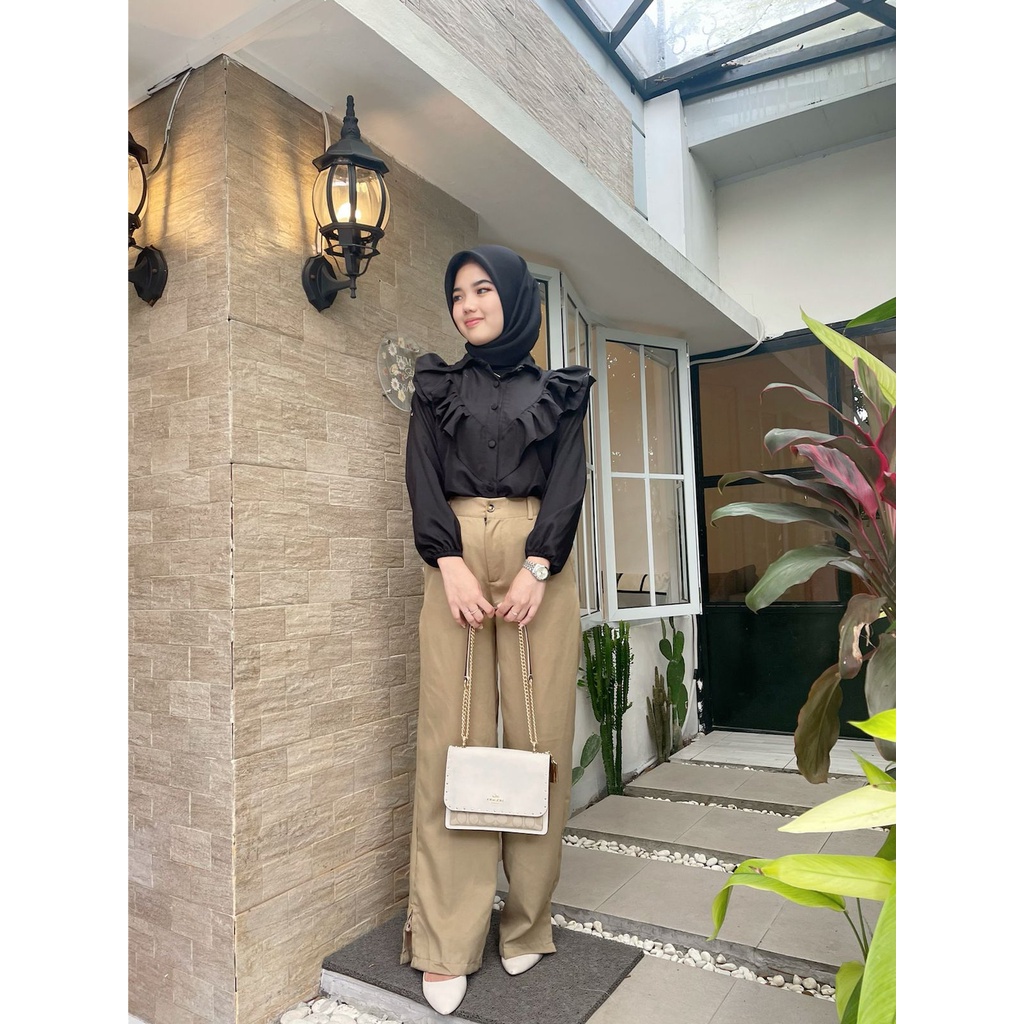 BEFAST - ZFS OOTD Blouse ERIKO / LELANA WRAP BUTTON RUFFLE SHIRT / Blouse Crincle Model Terbaru / Pakaian Cewe Kue Kekinian Remaja / Blouse Casual Wanita / Outfit Wanita Hijab / Blouse Polos Formal / OOTD Remaja ABG Trendy