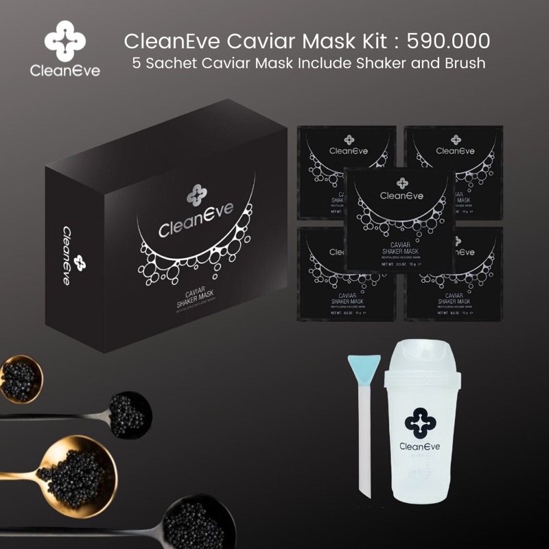 CLEANEVE CAVIAR MASK KIT ( 5 SACHET CAVIAR MASK INCLUDE SHAKER AND BRUSH )