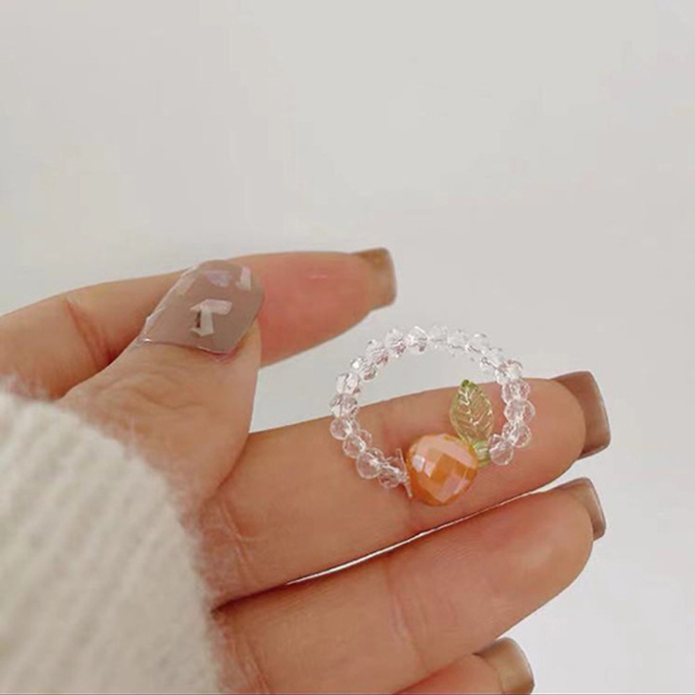 2021 New Korean Fruit Elastic Crystal Ring Color Matching Cute Small Fresh Hyuna Style