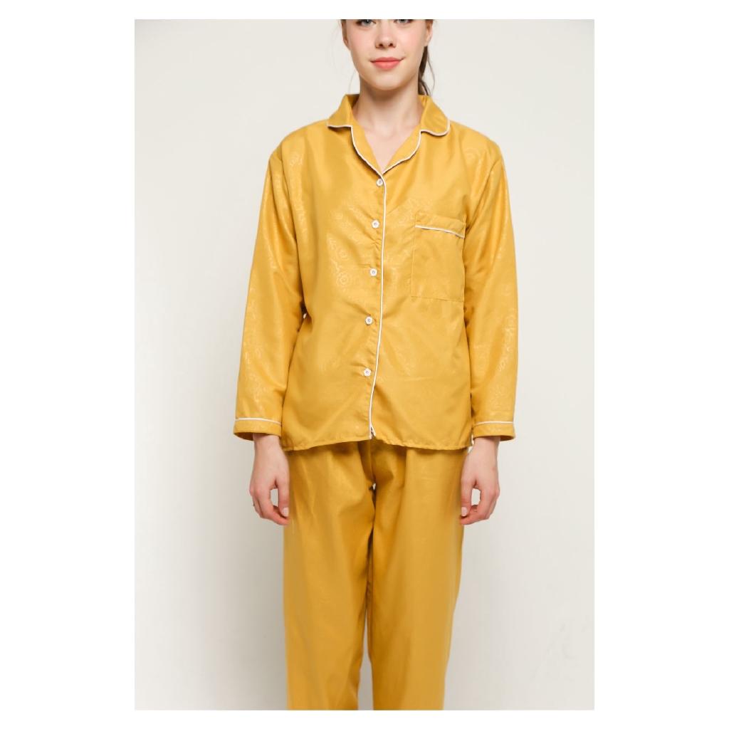 FortKlass Piyama Satin Embos Sleepwear Stelan Baju Tidur Lengan Panjang Celana Panjang-3