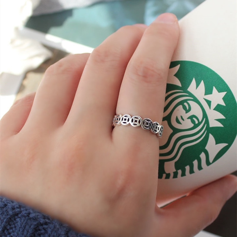 Cincin Model Terbuka Adjustable Desain Koin Tembaga Gaya Vintage