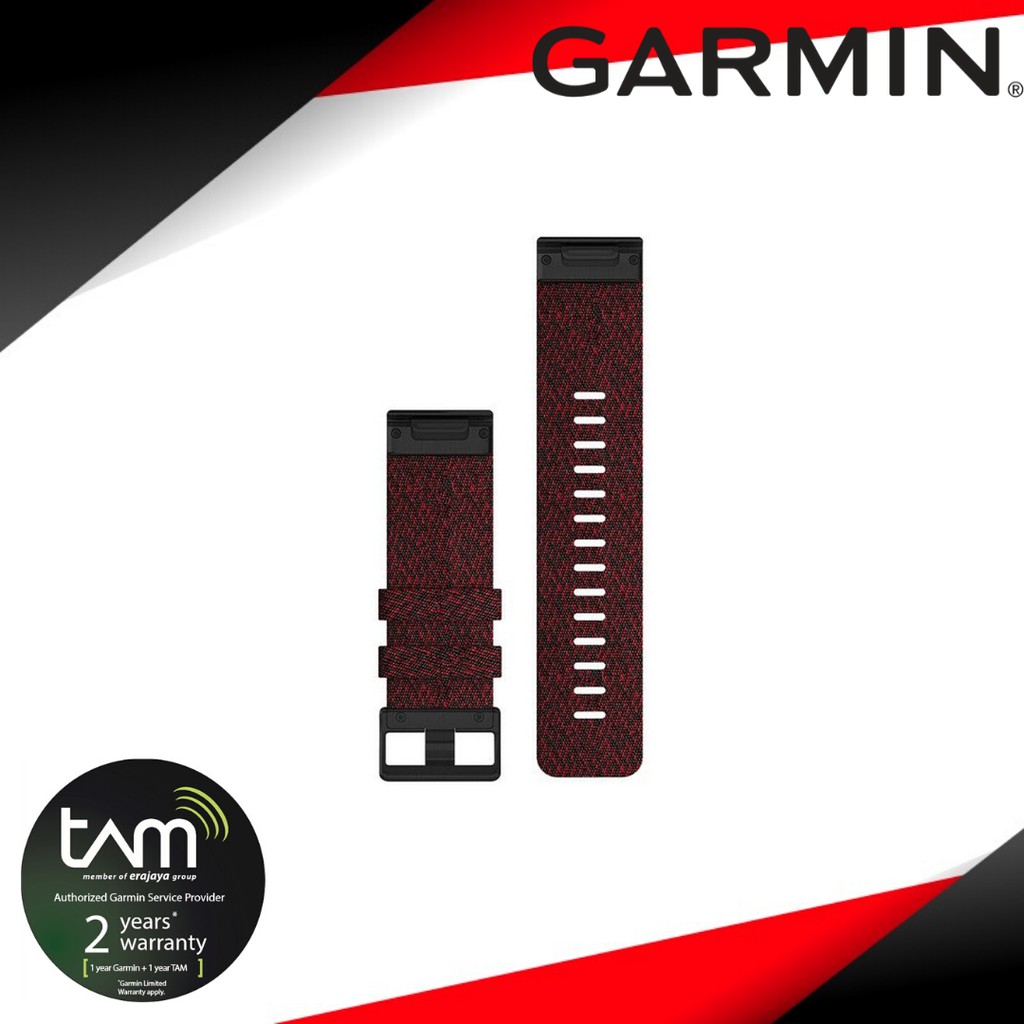 Garmin Band Fenix 6 Quickfit 22mm Hearthered Black Nylon Red Original Garansi Resmi TAM 2 Tahun