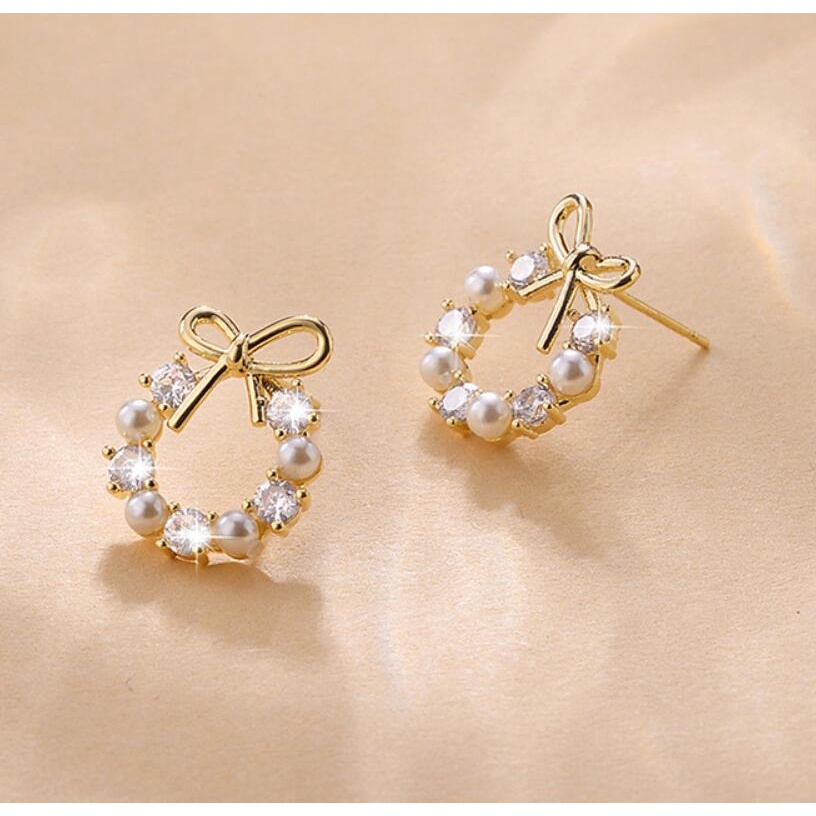 Anting Desain Karangan Bunga Busur Bahan 925 Silver Needle Gaya Korea Untuk Wanita 2021