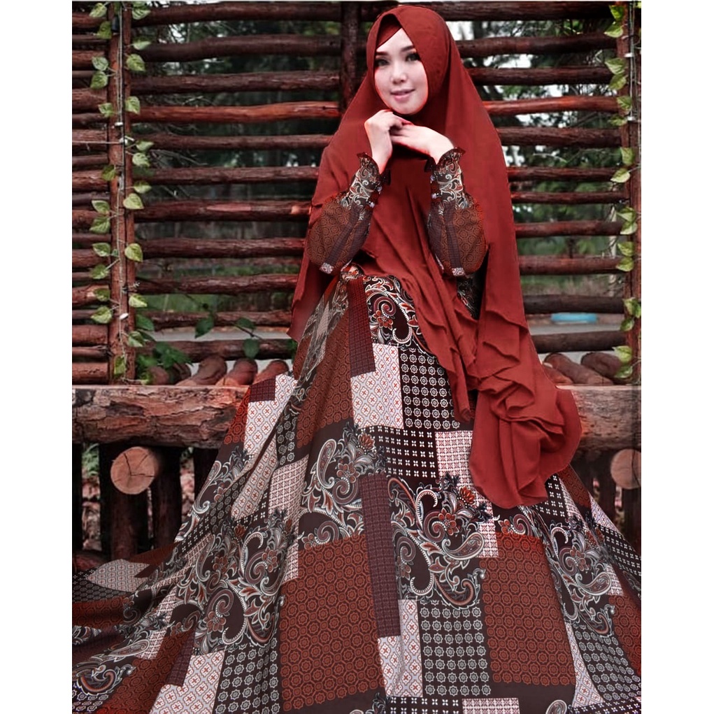 gamis syarii batik monanalisa premium set khimar seruty bebydoll 2 layer terbaru