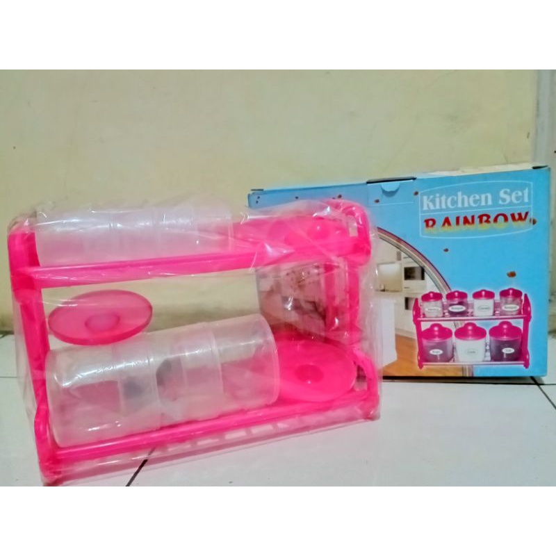 Rak Bumbu Dapur,rak serbaguna tempat gula teh kopi garam Kitchen Set Rainbow