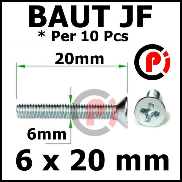 Per 10 Pcs Baut Bolt JF 6x20 mm 6 x 20 mm Per 10pcs