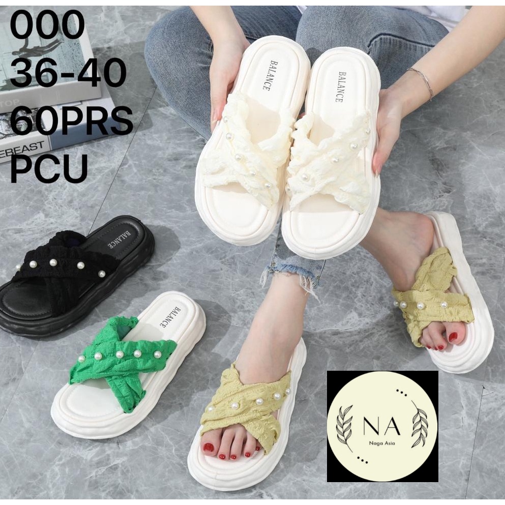 sandal selop perempuan dewasa tali silang kain mutiara import 000  (36-41) terbaru