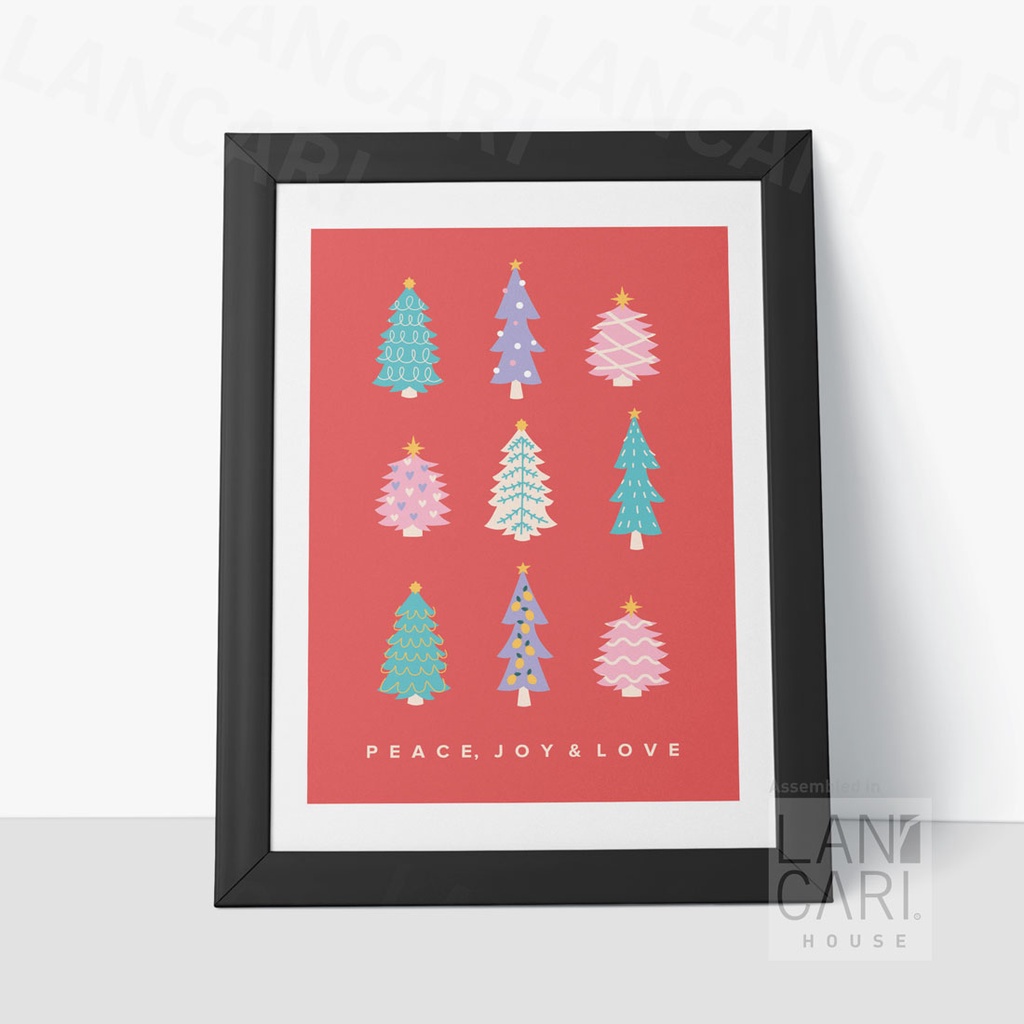 Dekorasi Christmas Peace, Joy & Love Pohon Natal Pajangan Dinding Gift Lukisan Ruangan Minimalis Fra