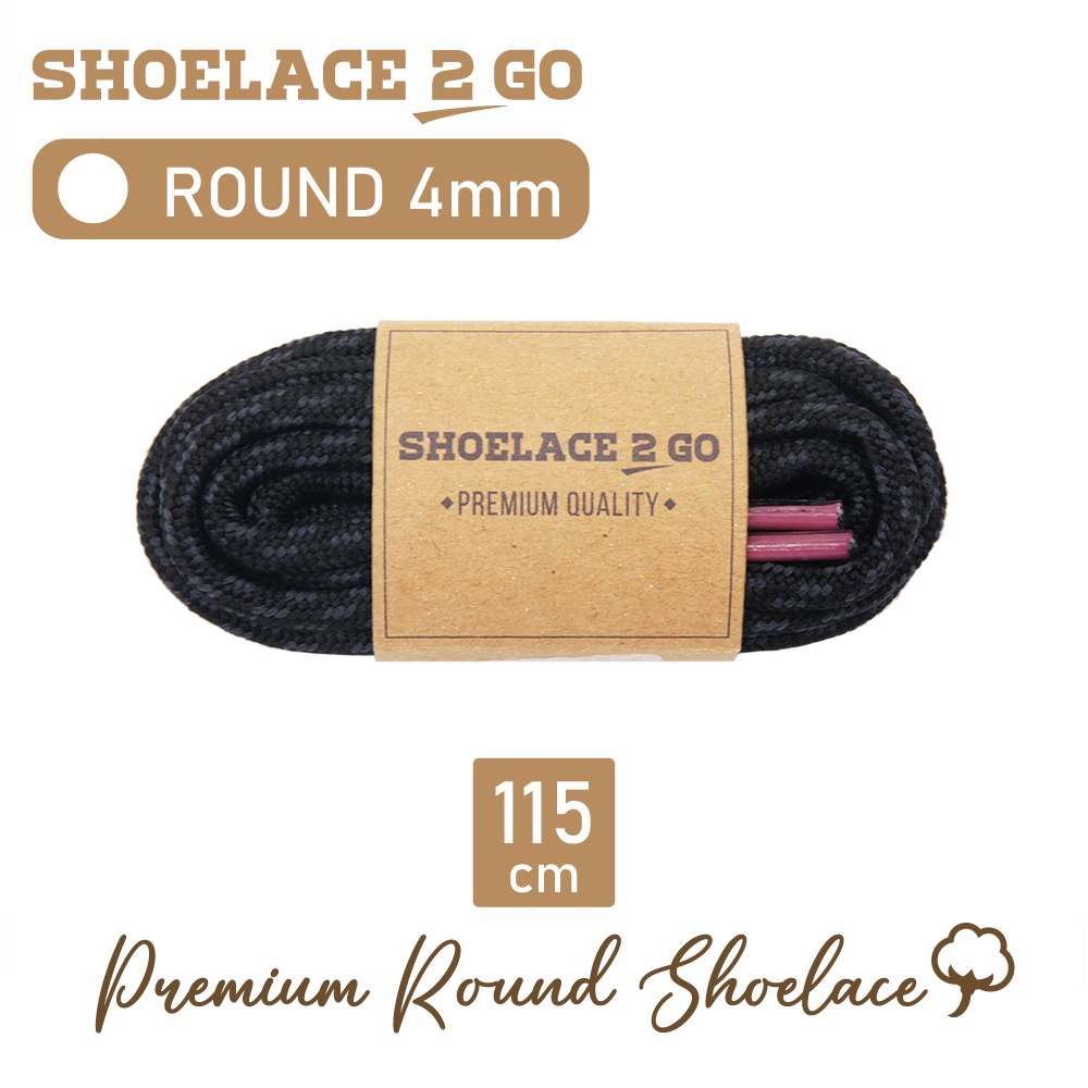 SHOELACE 2 GO PREMIUM TALI SEPATU MOTIF BULAT ROUND N3 BLACK GREY WITH PURPLE TIPS - 115CM