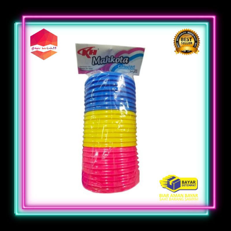 Grosir Berkah99_Tutup Gelas Plastik Warna Warni Merk Mahkota isi 1 lusin TERMURAH.